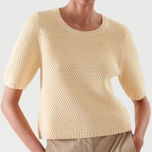 COS yellow short sleeve cropped woven sweater 100% cotton